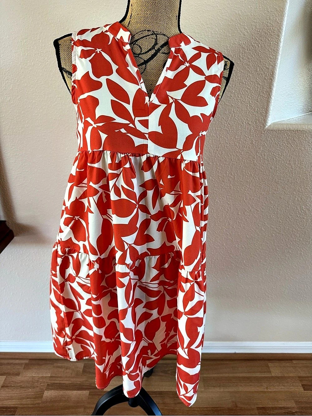 SHEIN Floral Midi Dress in Red & White Size Small Like New